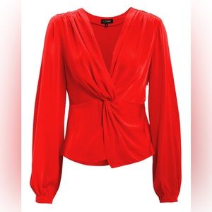 NWOT INTERMIX Size 4 Red Silk Dawn Silk Knot Front Zip Side Top